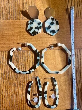 Tortoiseshell Resin Earring Trio - Black & Cream
